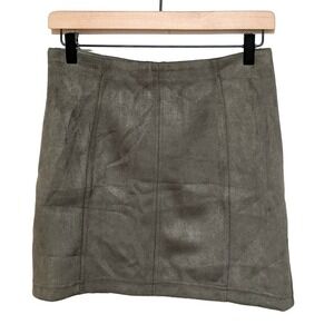 Shinestar Womens Faux Suede Mini Skirt Size S Olive Green Back Zip Closure NWT